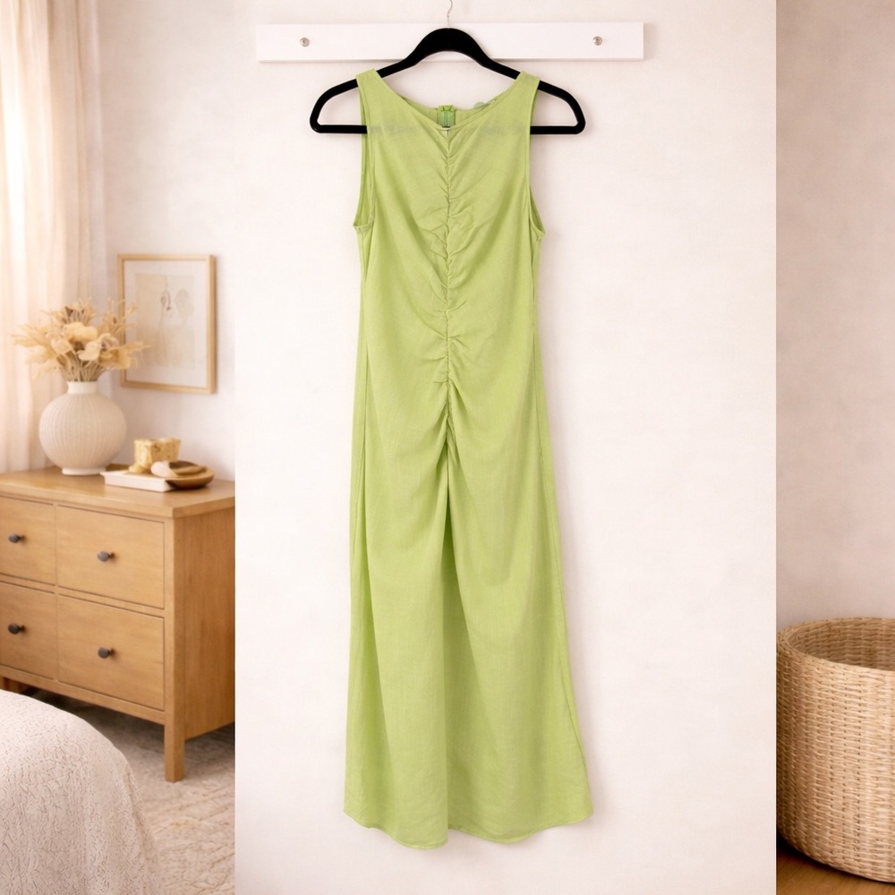 Sleeveless Gathered Front Maxi Dress in Light Green